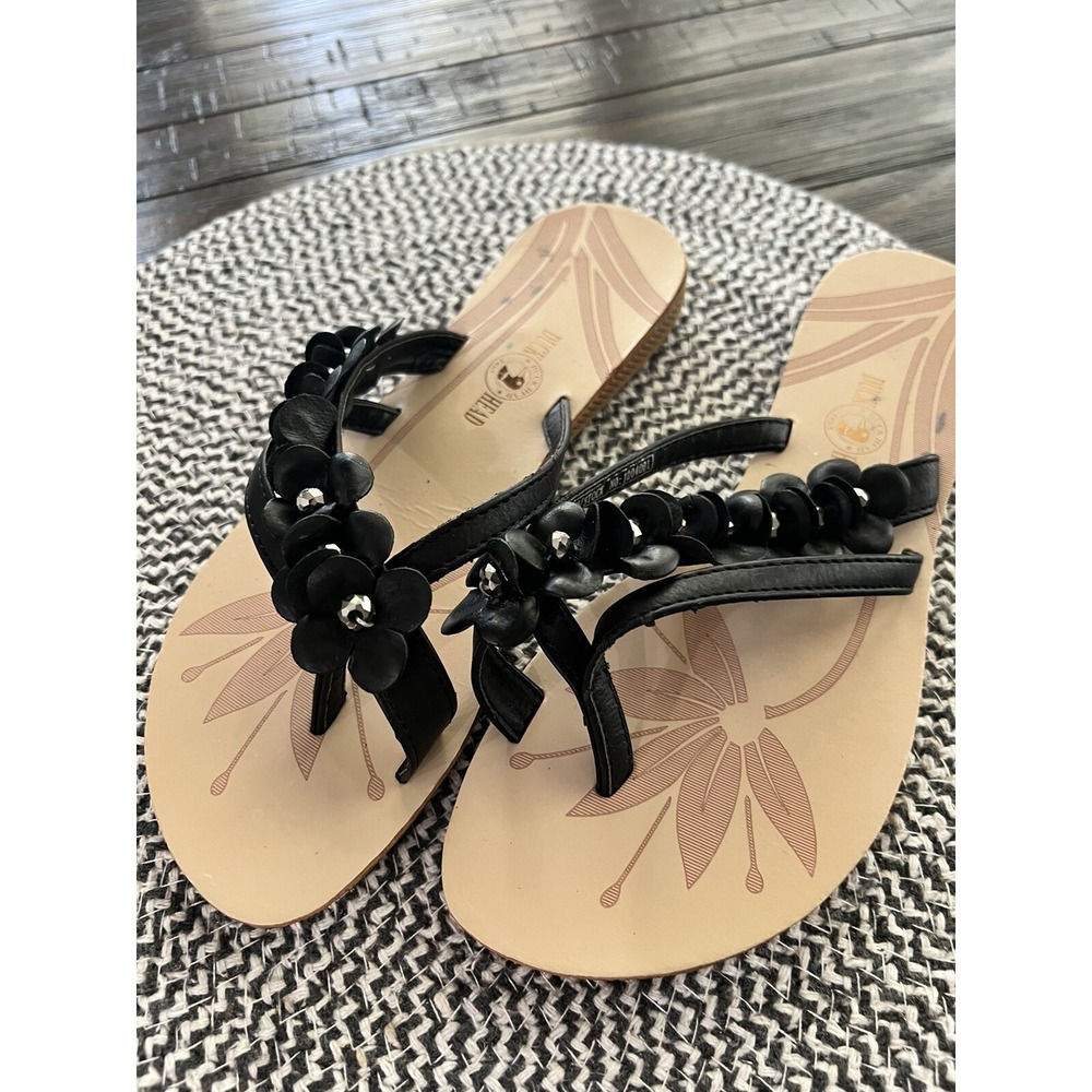 DUCK HEAD Lilly BLACK Flip Flops Sandals Flats Size 8M Jewel Studded Toe Strap